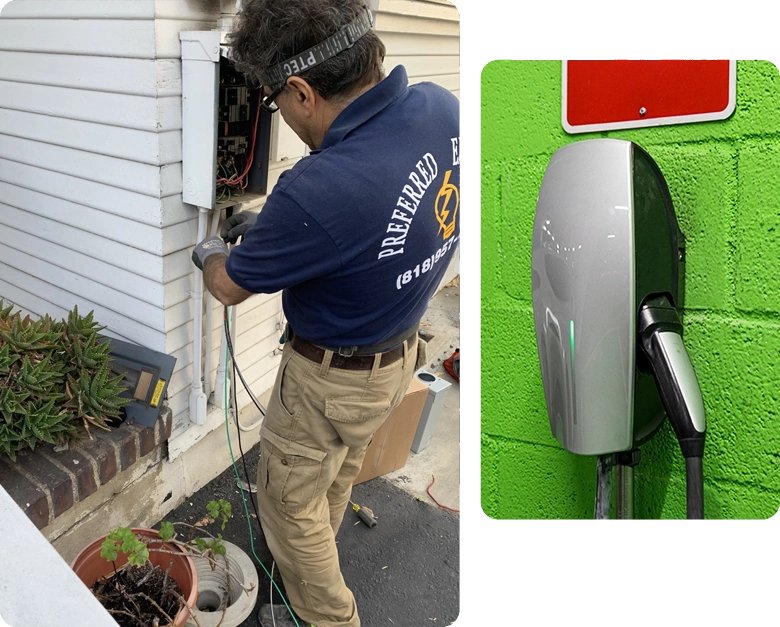 Electrician Installing EV Charging Stations in Los Angeles Residential Community